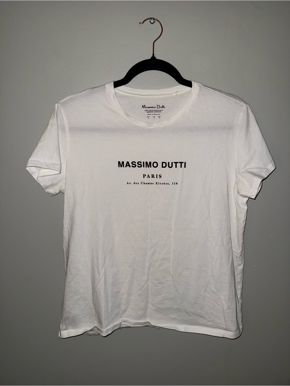 Massimo Dutti Cotton top tee Crewneck T-Shirt - text logo size medium white